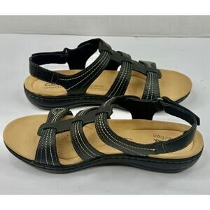 Clarks Women's Laurieann Vine Strappy Sport Sandals Black Leather Size 10M NWT